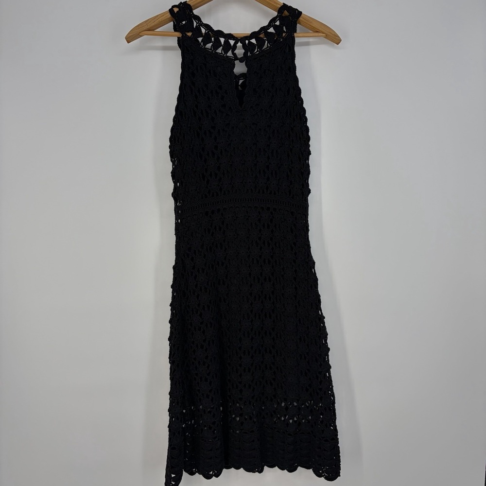 INC Silk Blend Crochet Knit Dress L Black Sleeveless Fairy Grunge Witchy Whimsig - Picture 9 of 12